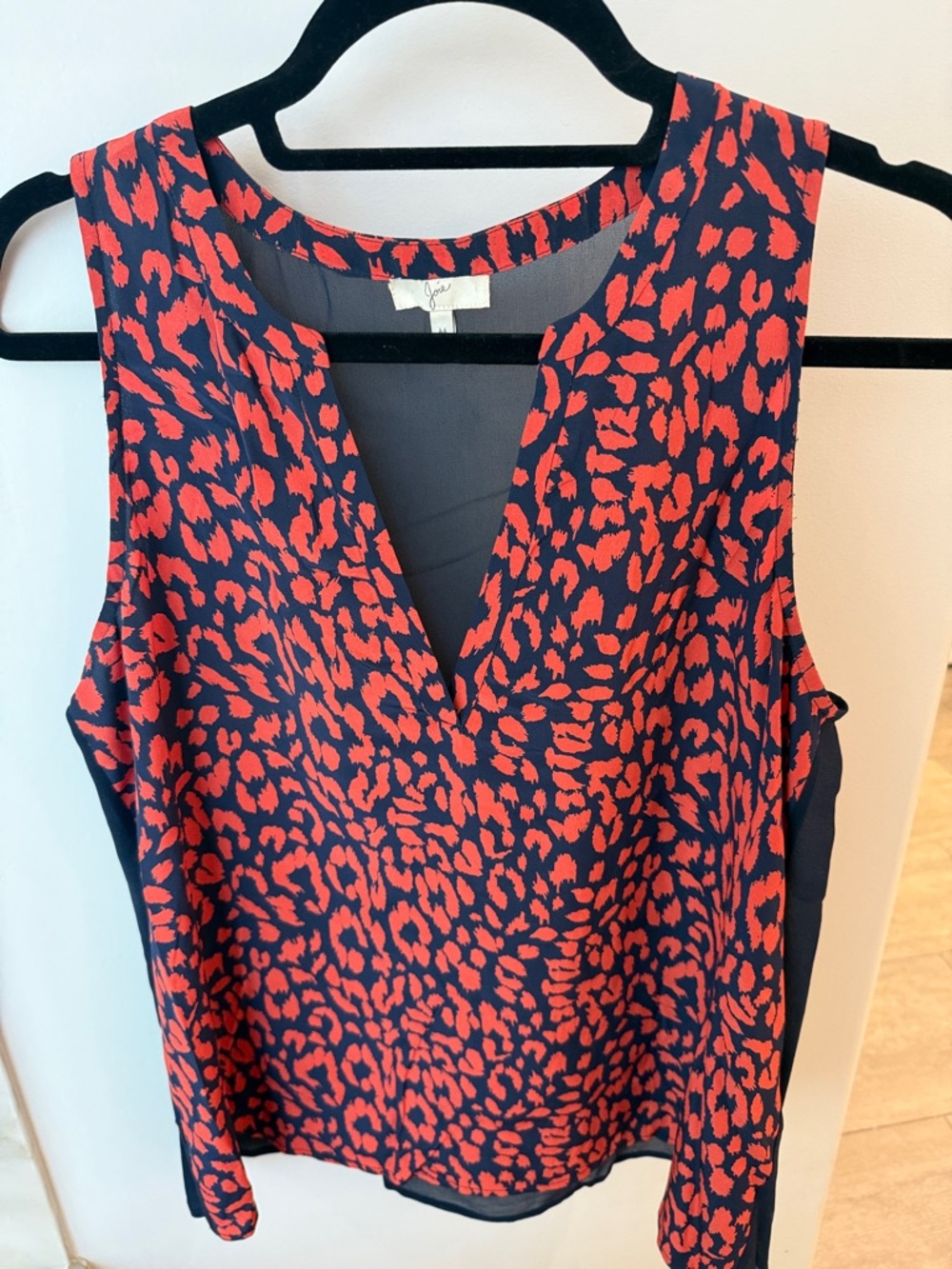 Joie Navy Blouse with Red Animal Spot Print